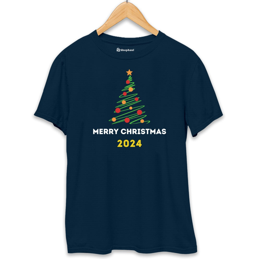 Merry Christmas Tree T-Shirt  Petrol-Blue-XXL