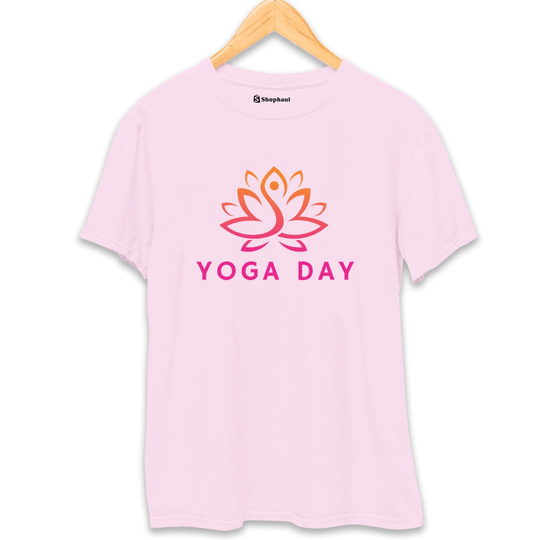 Yoga Day Lotus T-Shirt  Light-Baby-Pink-XXL