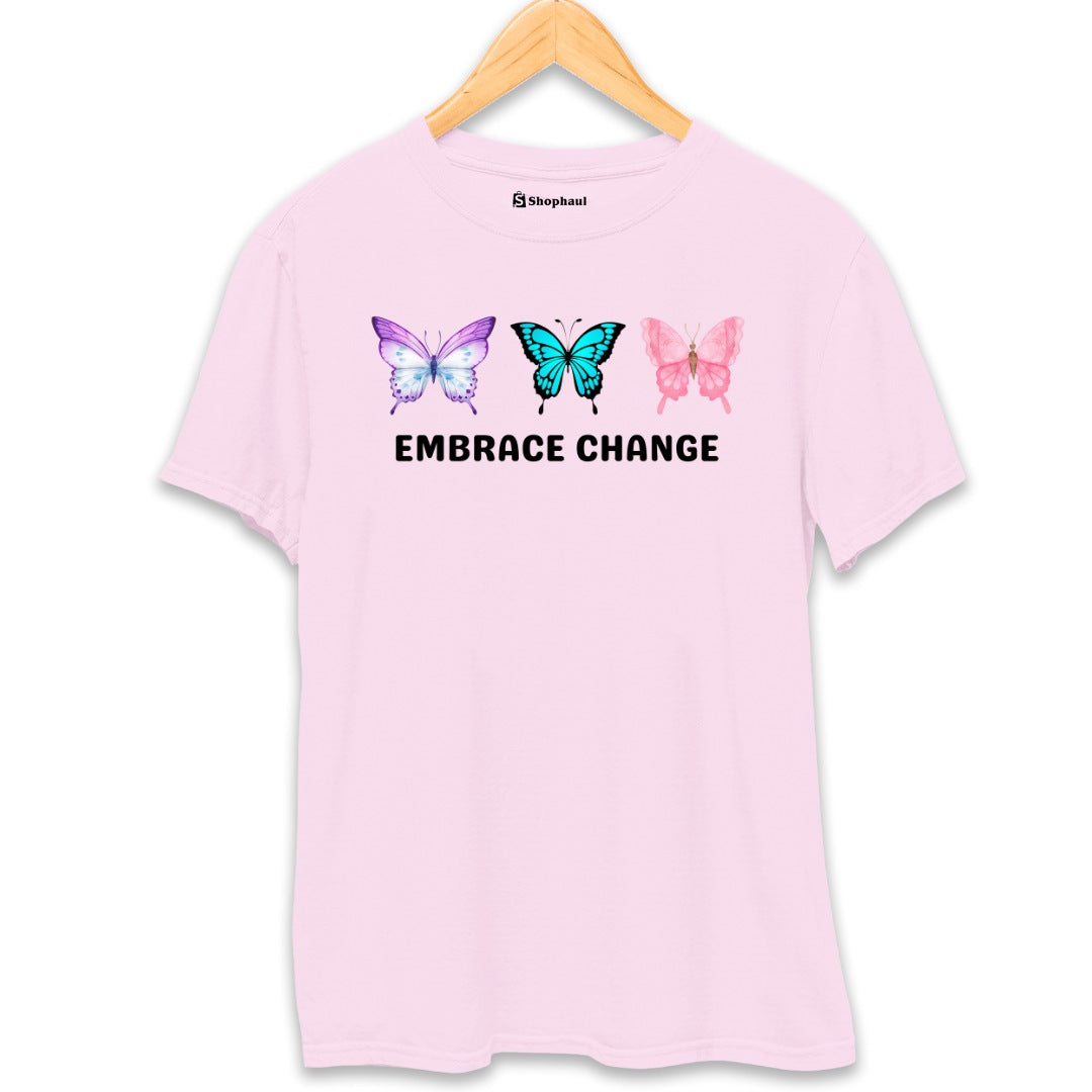 Embrace Change Butterfly T-Shirt  Light-Baby-Pink-XXL