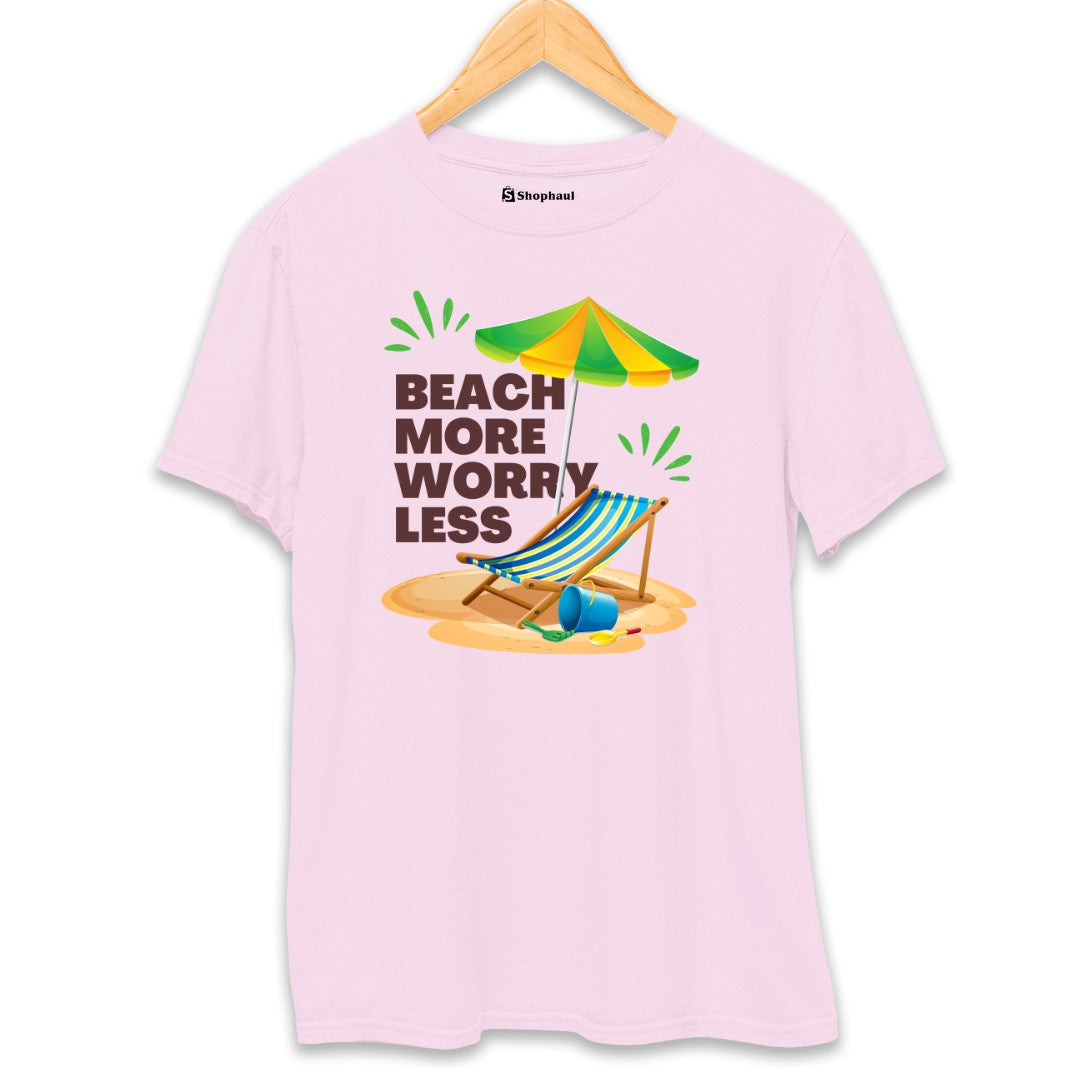 Beach More Worry Less T-Shirt  Light-Baby-Pink-XXL