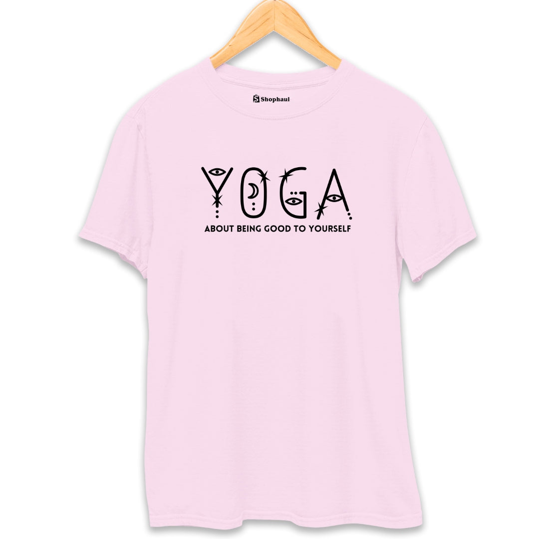 Yoga is About being Good T-Shirt  Light-Baby-Pink-XXL