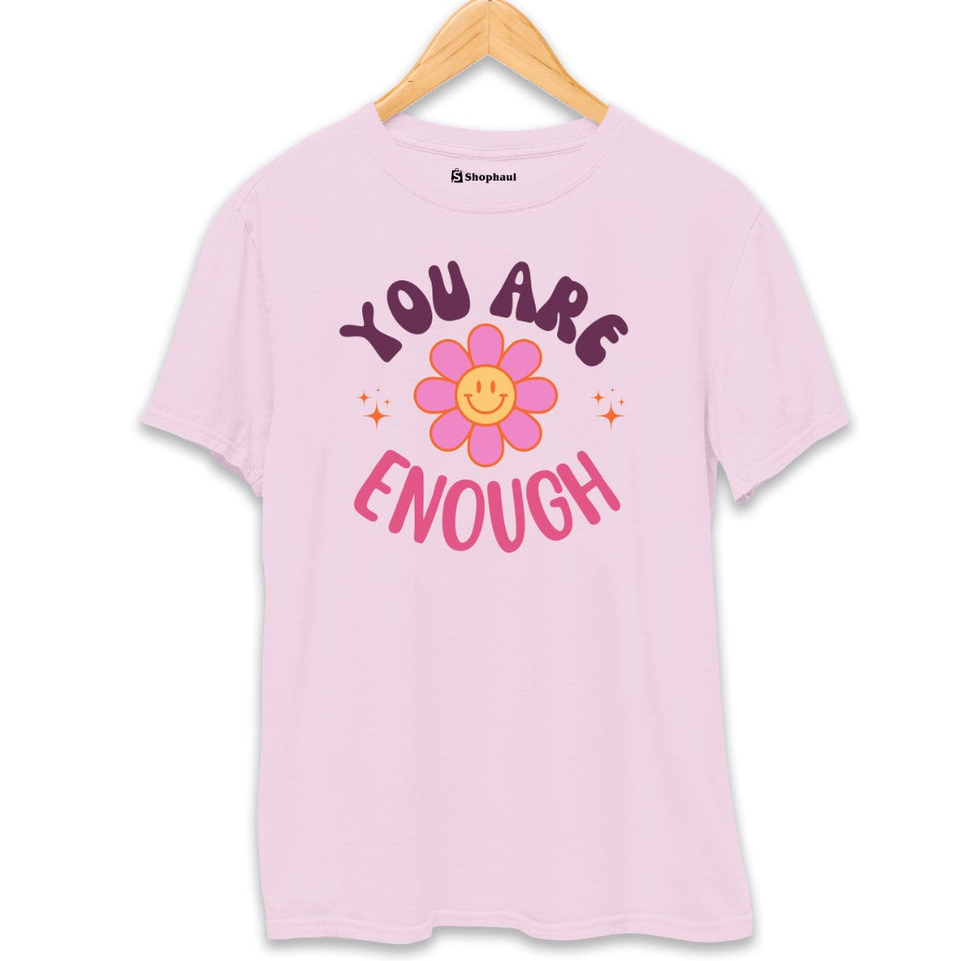 You are Enough Smiley T-Shirt  Light-Baby-Pink-XXL