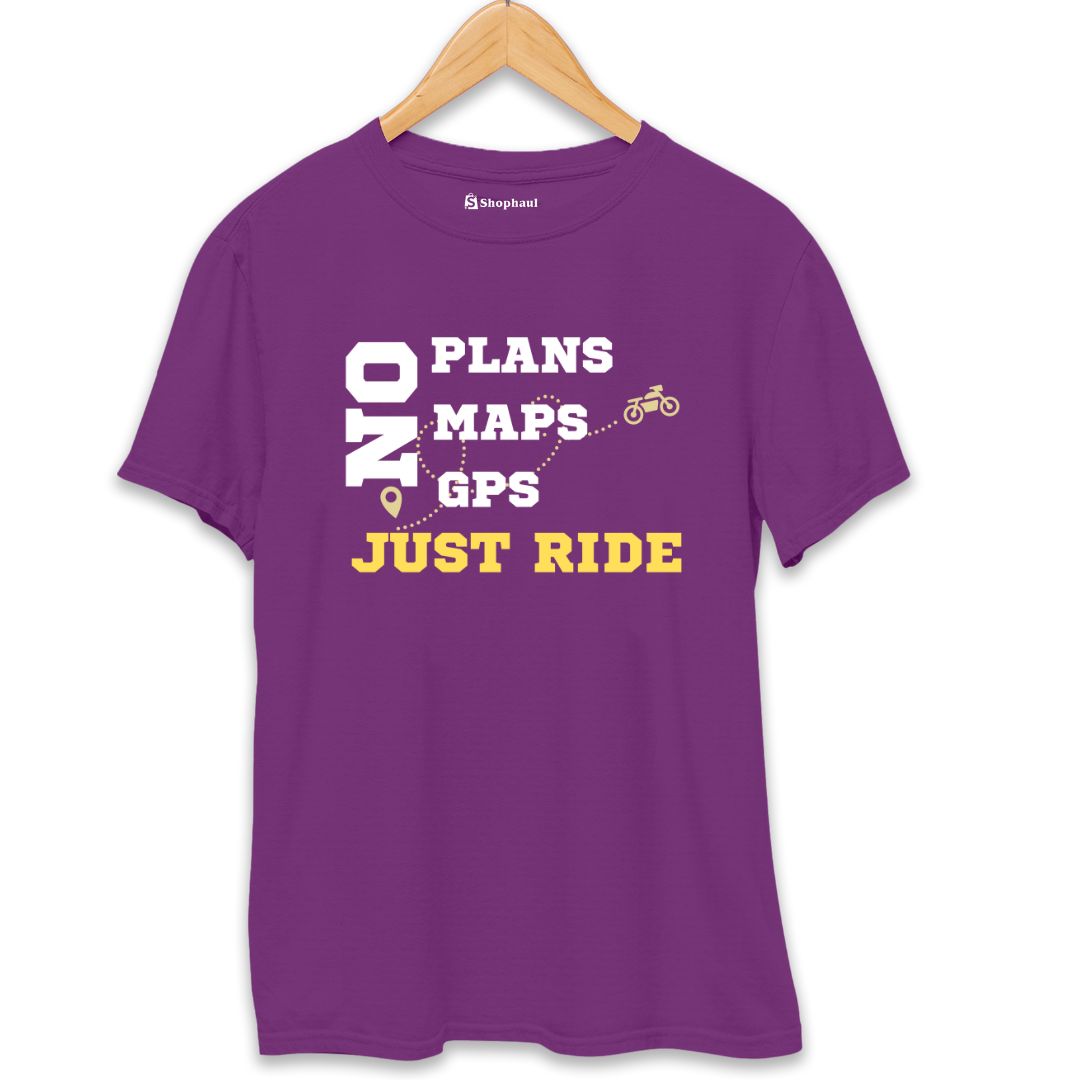 No Plans No Maps Just Ride Biker T-Shirt  Purple-XXL