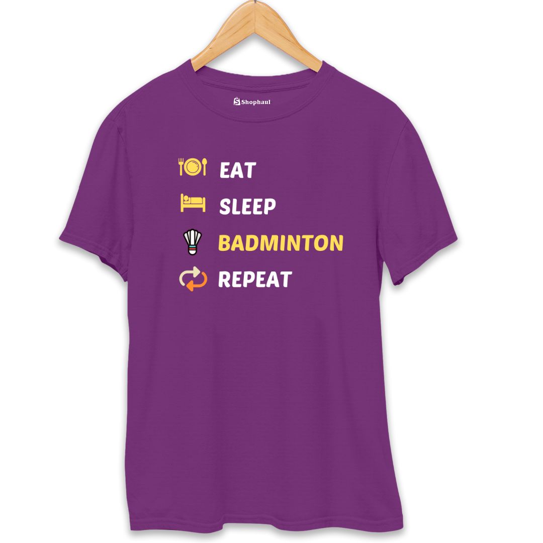 Eat Sleep Badminton T-Shirt  Purple-XXL