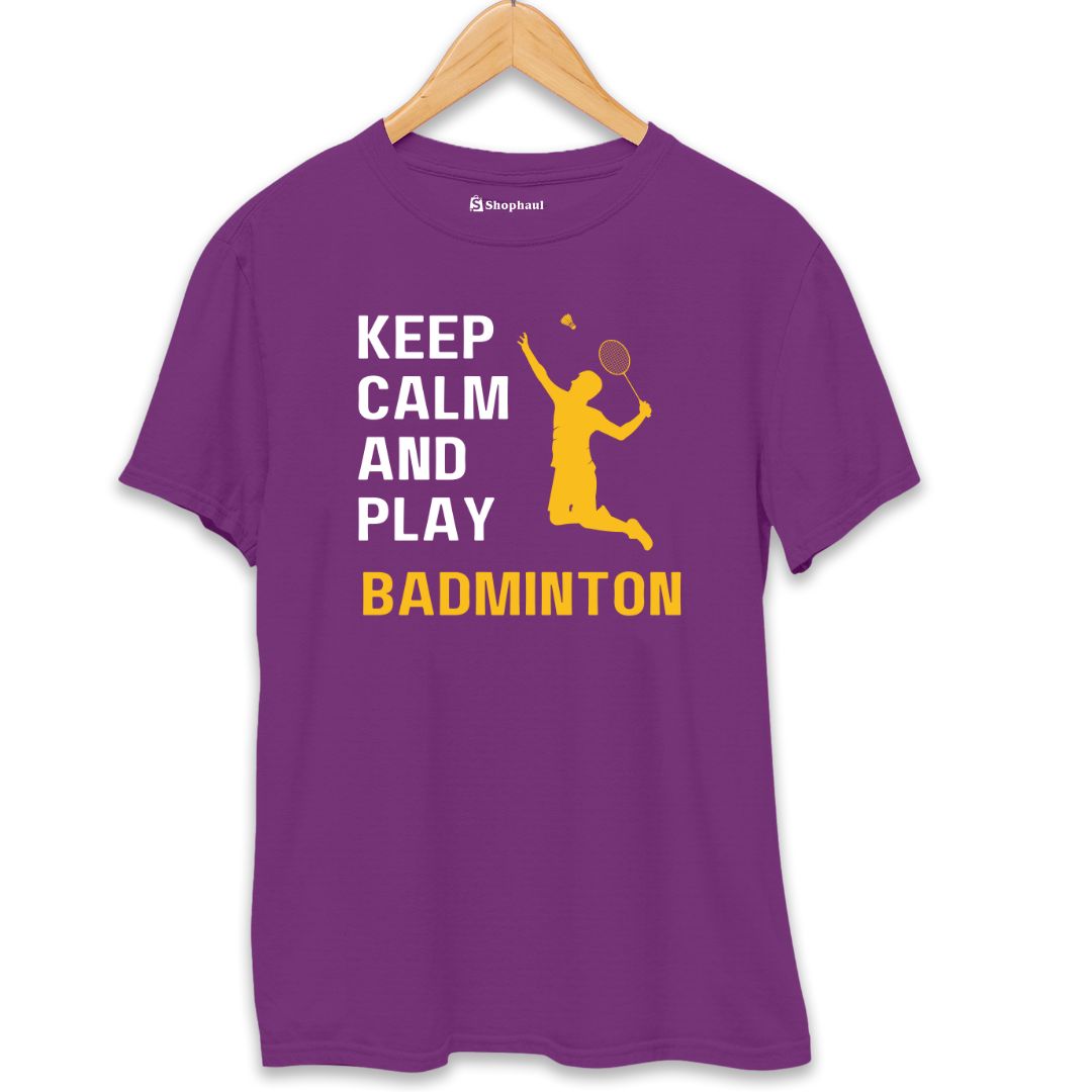 Keep Calm and Play Badminton T-Shirt  Purple-XXL