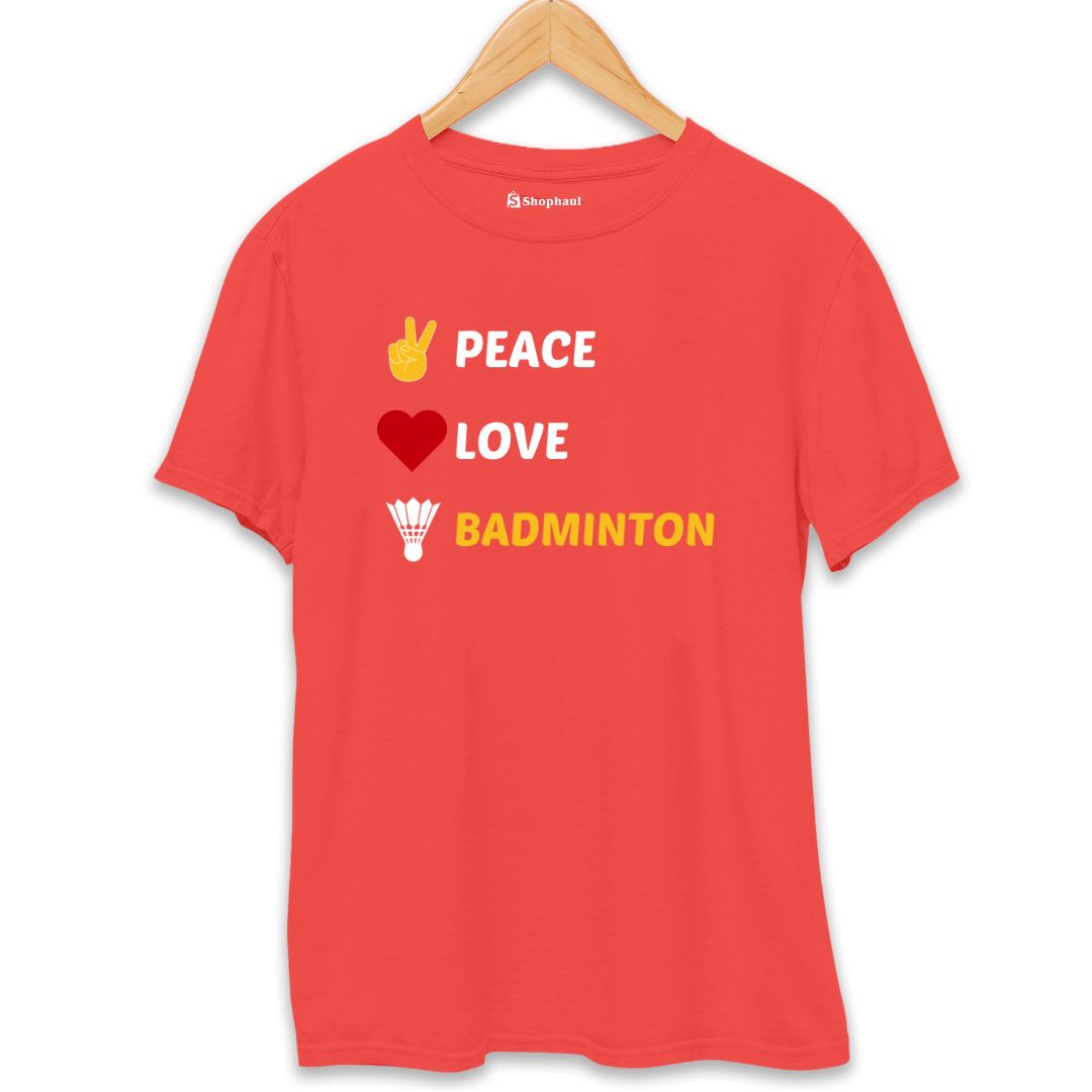 Peace Love Badminton T-Shirt  Red-XXL