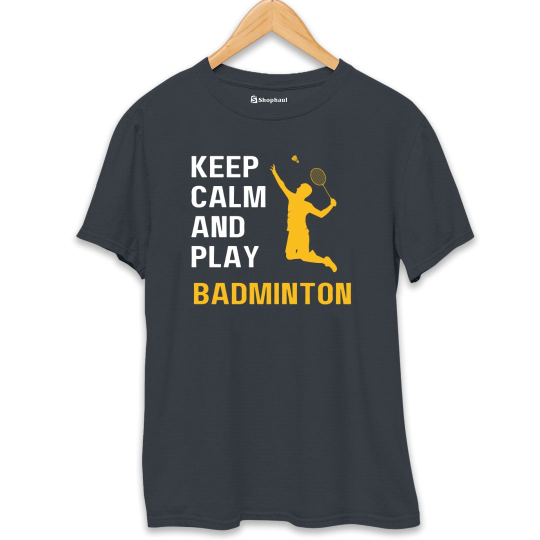 Keep Calm and Play Badminton T-Shirt  Steel-Grey-XXL