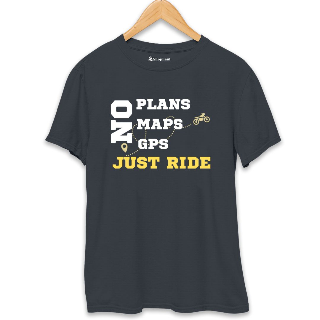 No Plans No Maps Just Ride Biker T-Shirt  Steel-Grey-XXL