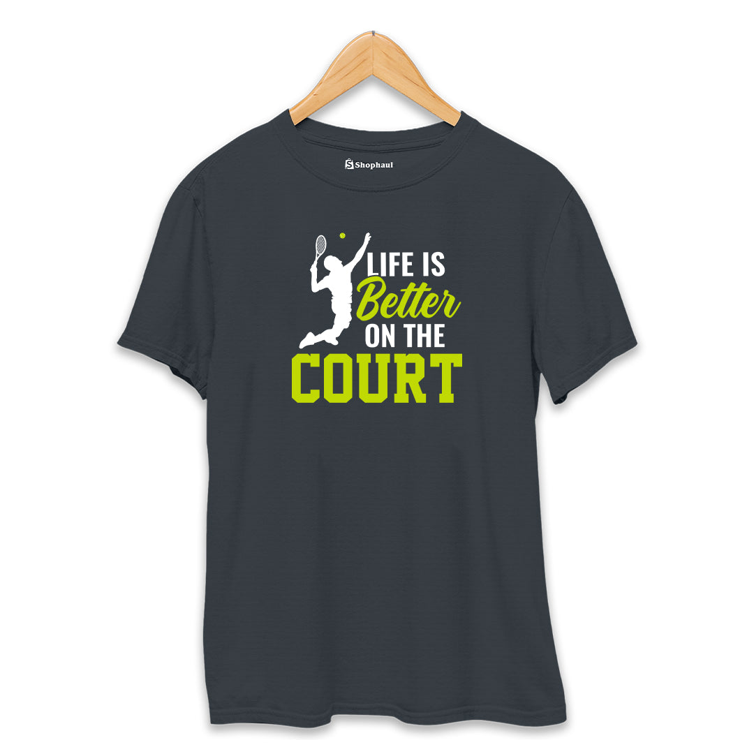 Life is Better on Court Tennis T-Shirt  Steel-Grey-XXL