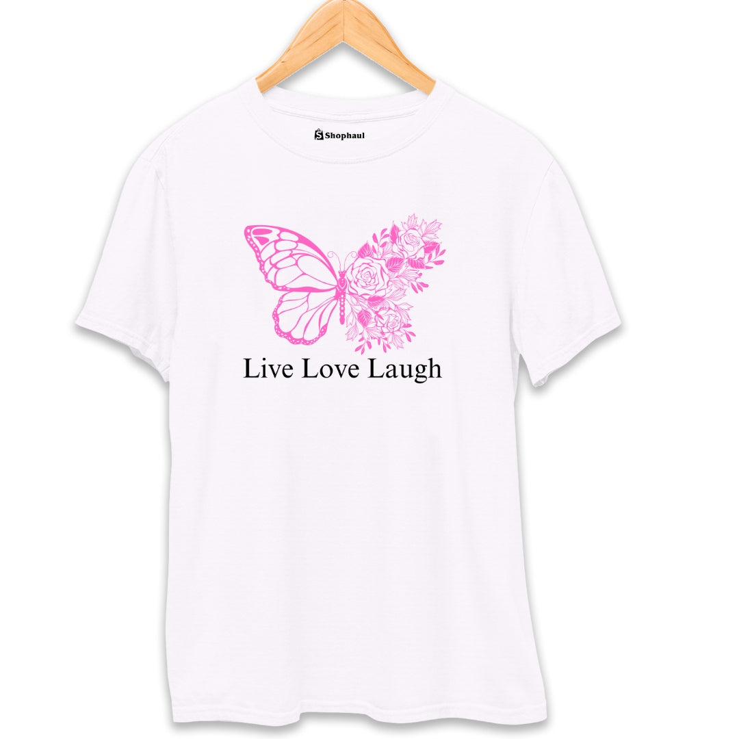 Live Love Laugh Butterfly T-Shirt  White-XXL