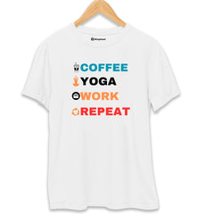 Coffee Yoga Work Repeat T-Shirt  White-XXL