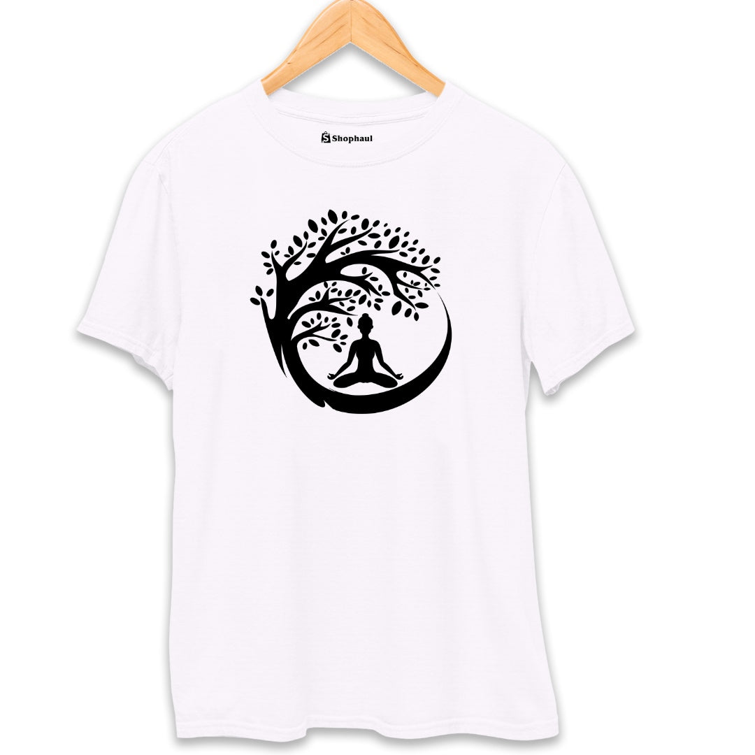 Buddha Tree Yoga T-Shirt  White-XXL