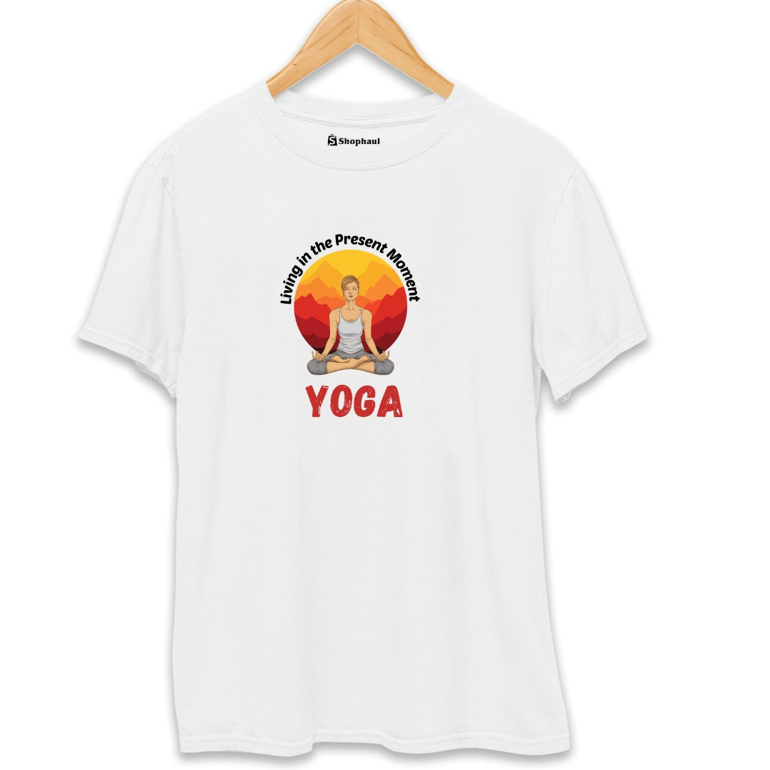 Living in the Present Moment Yoga T-Shirt  White-XXL