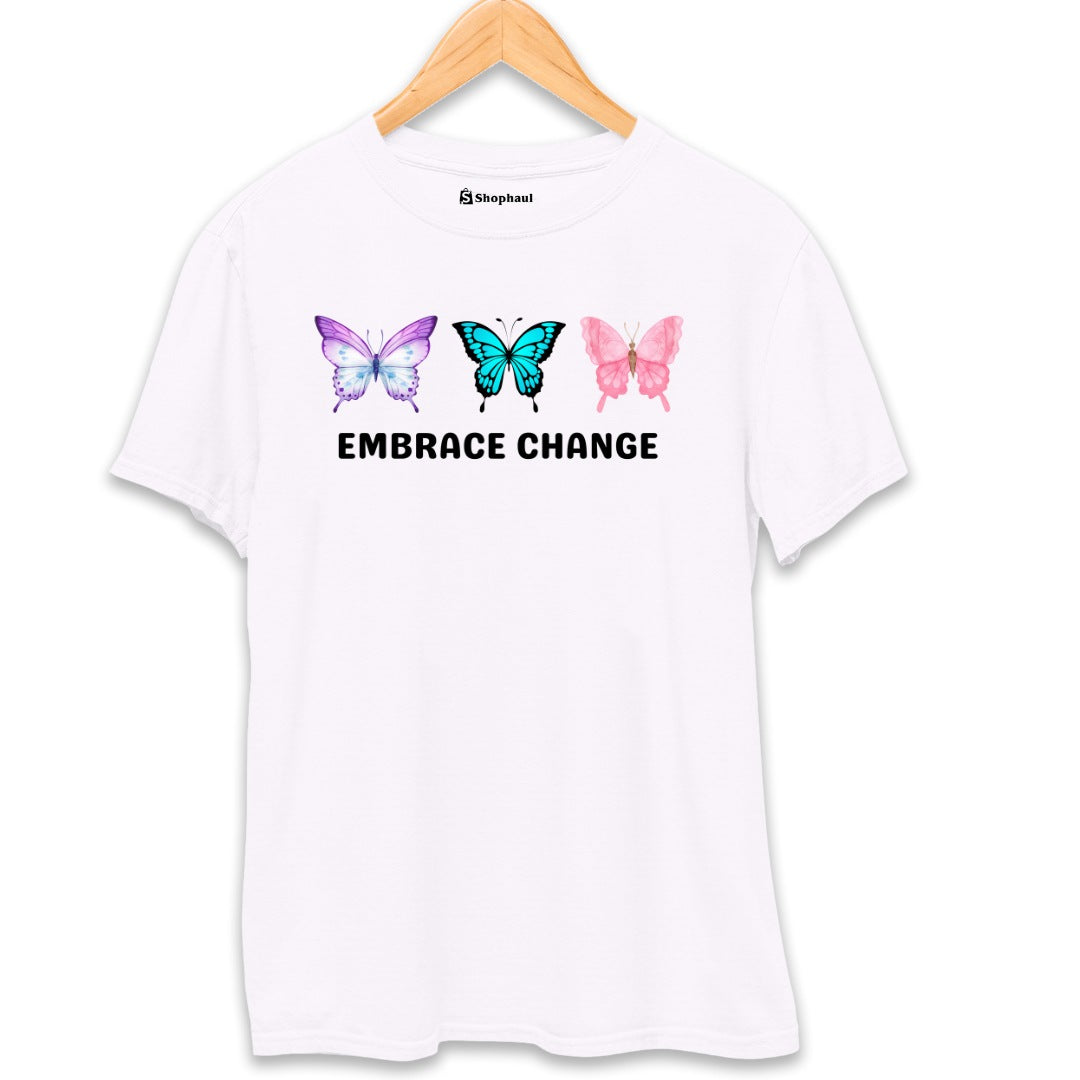 Embrace Change Butterfly T-Shirt  White-XXL