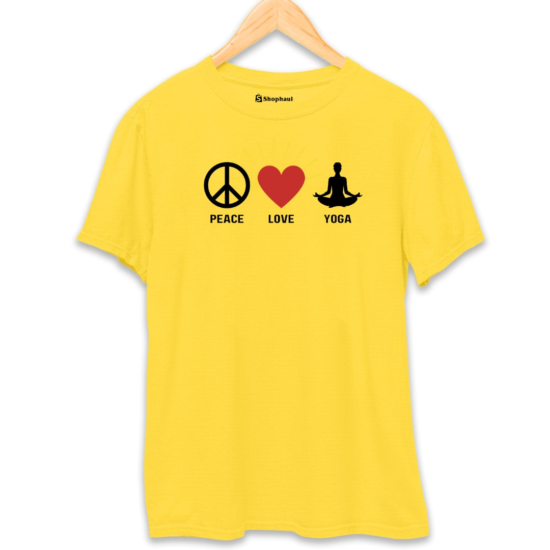 Peace Love Yoga T-Shirt  Yellow-XXL