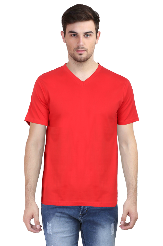 Red V Neck Plain T-Shirt 