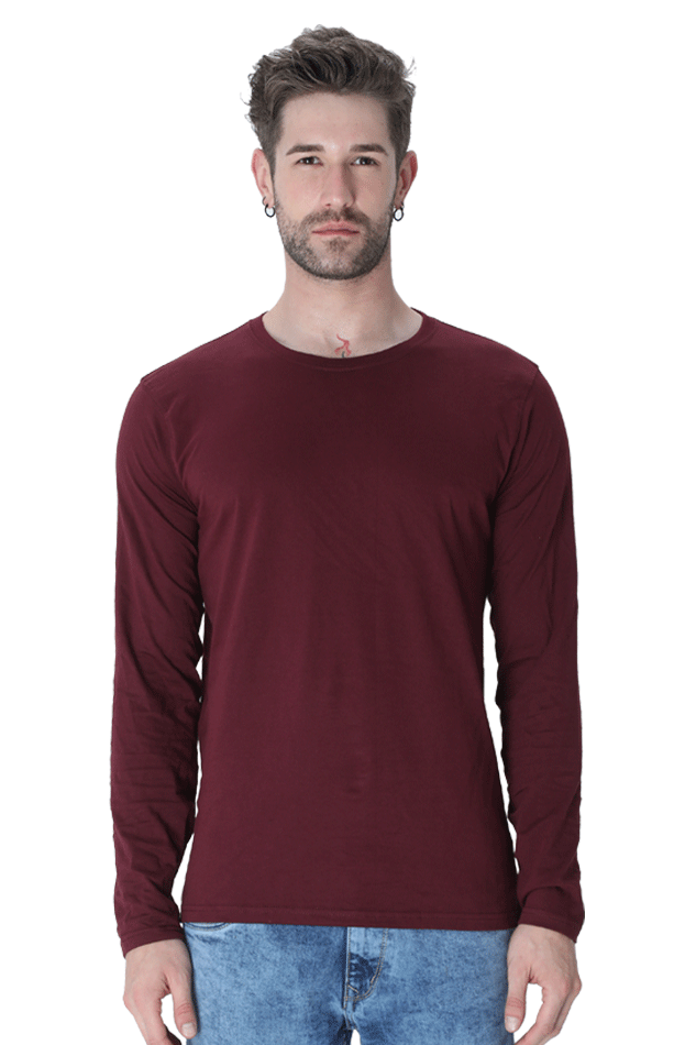 Maroon Full Sleeve Plain T-Shirt 