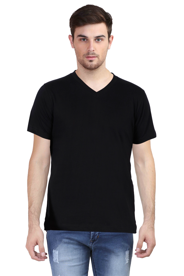 Black V Neck Plain T-Shirt 