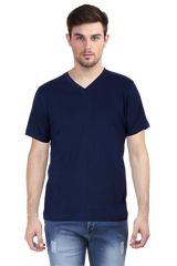 Navy Blue V Neck Plain T-Shirt 