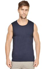 Navy Blue Sleeveless Plain T-Shirt 