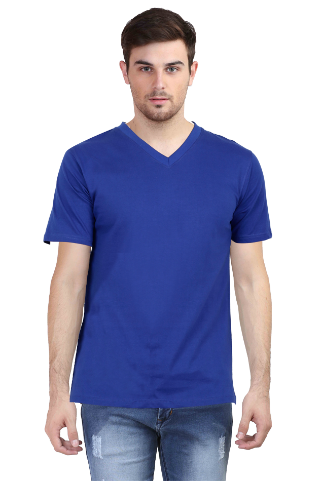 Royal Blue V Neck Plain T-Shirt 